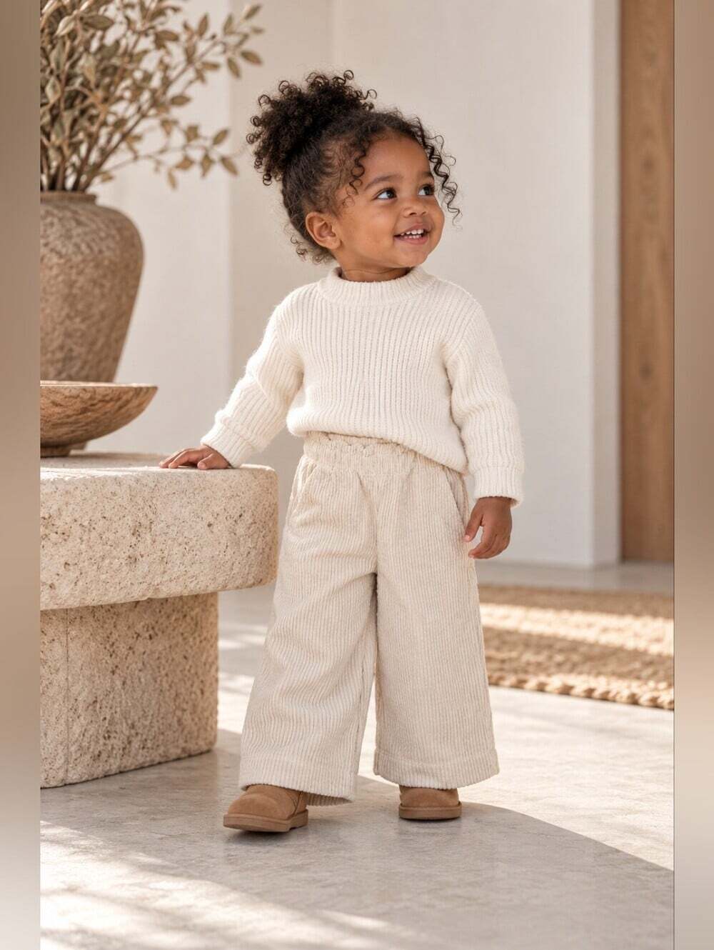 Baby Gap Toddler Cream Corduroy Wide Leg Pants 12-18M Neutral Cozy